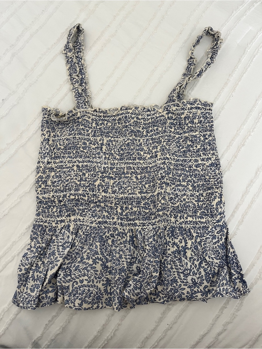 Patrons of Peace Blue and Cream Smocked Floral Cami